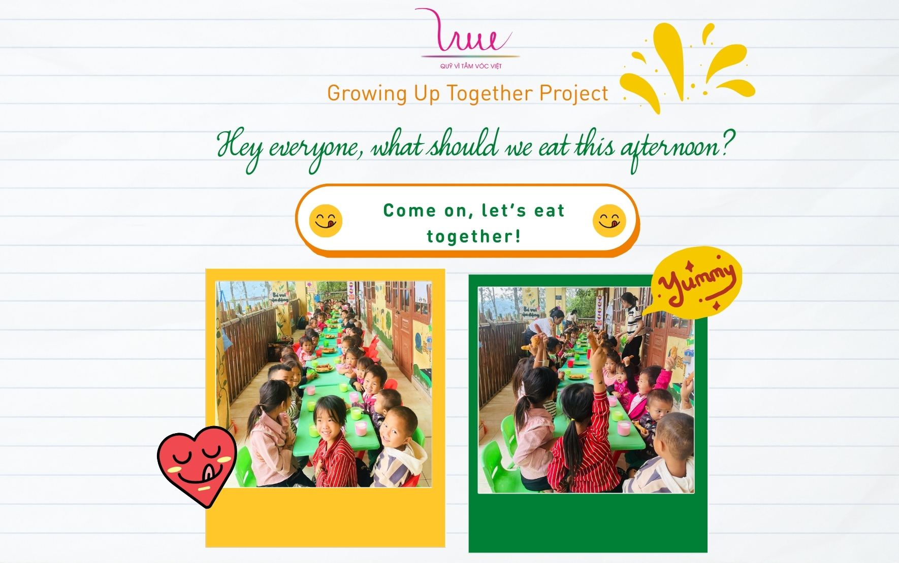 What do children in "Growing up with mountainous students" project have for their afternoon snacks